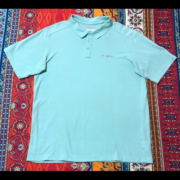 COLUMBIA OMNI- MENβs POLO STYLE SHIRT.LIGHTWEIGHT,SKY BLUE,LOGO ON FRONT.βEUCβ - Picture 2 of 4